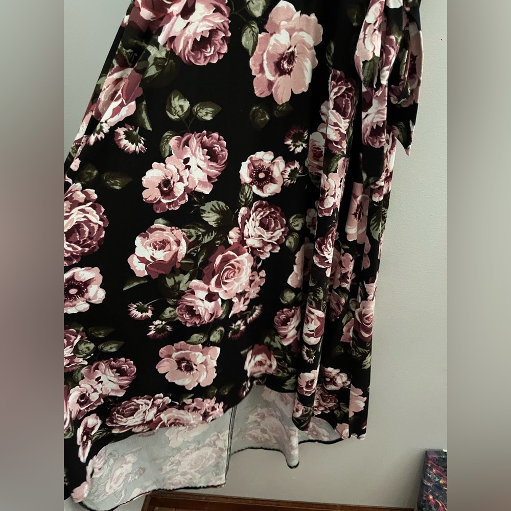 Black & Dusty Pink Rose High-Low Dress Sz M – Party Style Fit & Flare - Picture 4 of 9